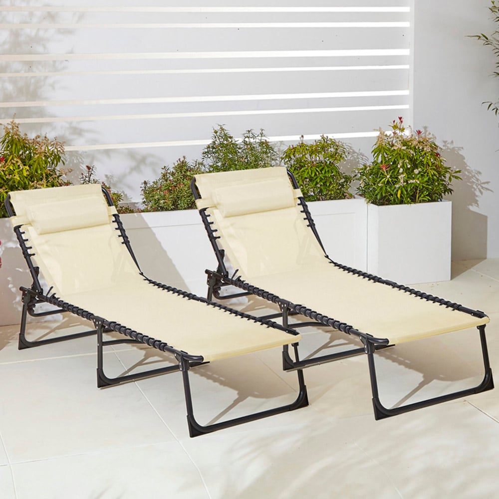 Neo Set of 2 Cream Folding Sun Loungers Image 1