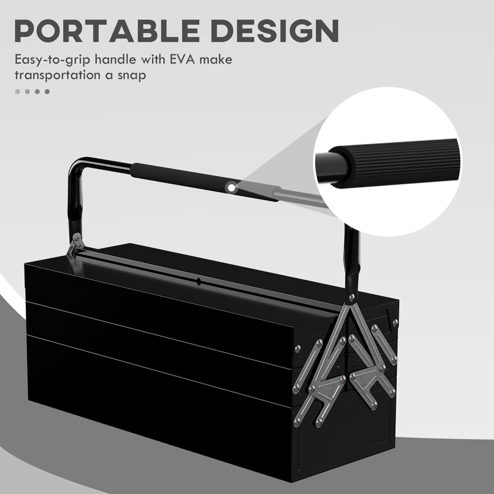 Durhand 5 Collapsible Tray Black Steel Tool Box with Carry Handle Image 4