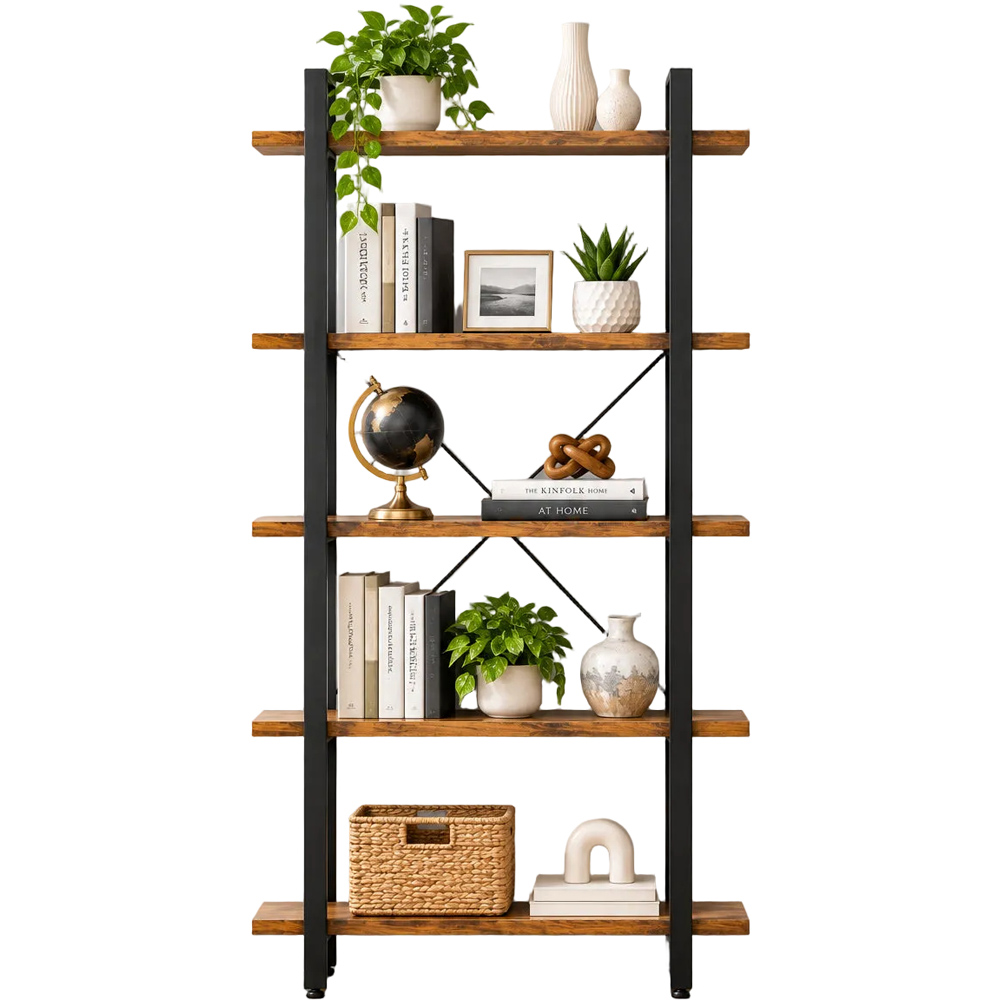Modcraft 5 Shelf Rustic Brown Ladder Bookcase Image 3