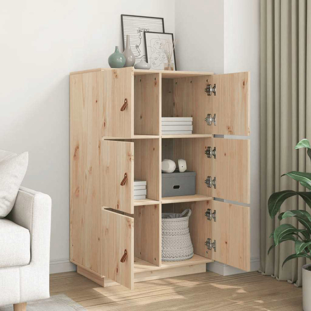 vidaXL 6 Door Brown Pine Wood Highboard Image 3