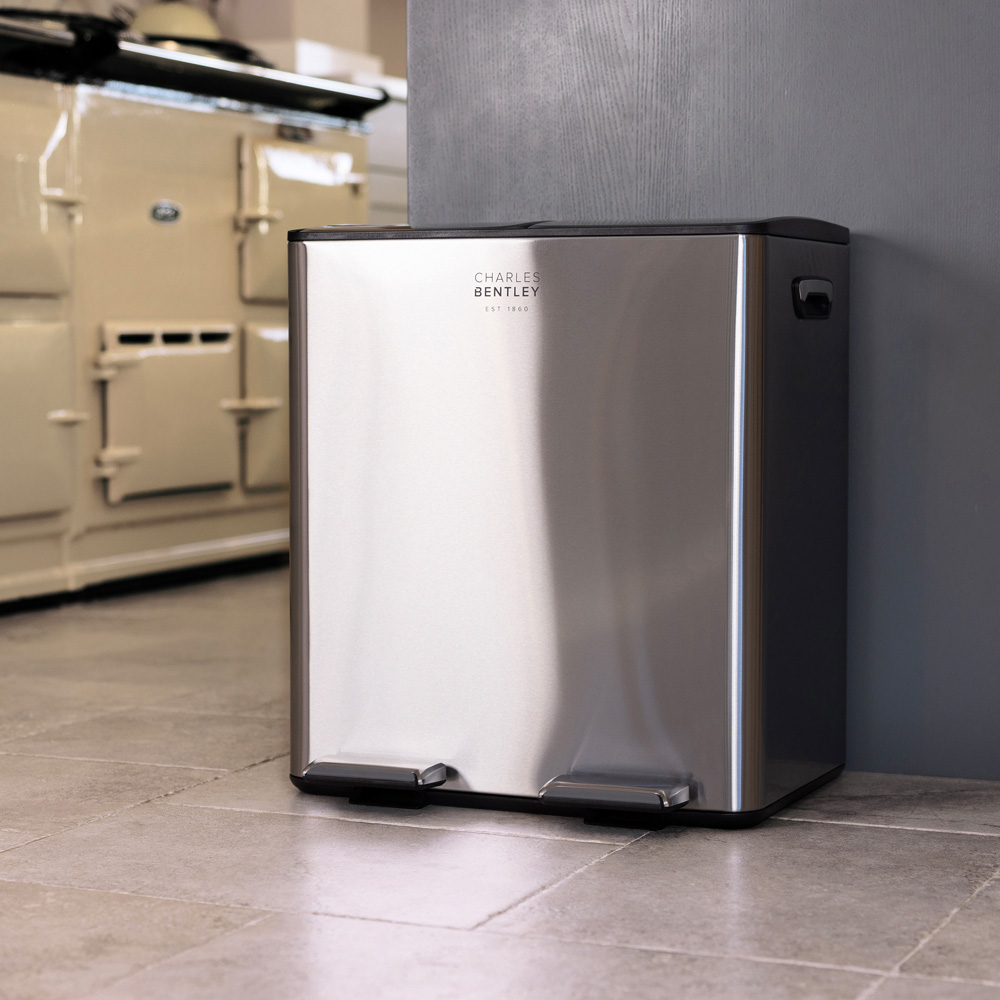 Charles Bentley 2 Compartment Stainless Steel Kitchen Pedal Bin 40L Image 7