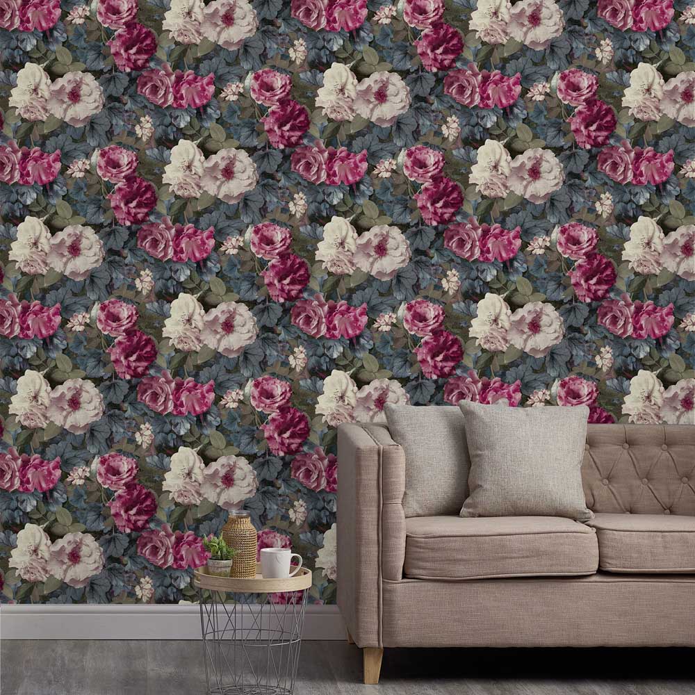 Grandeco Gramersby Vintage Rose Maxi Floral Blooms Pink Wallpaper Image 3