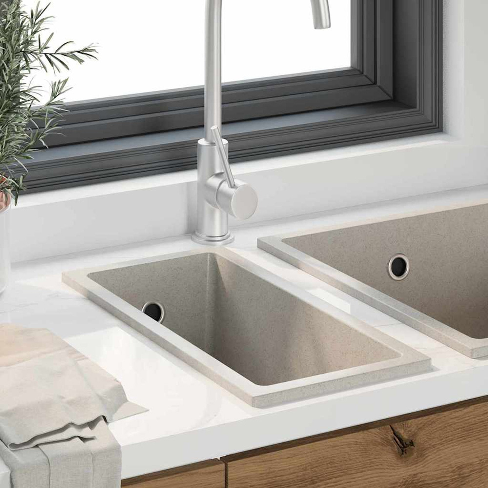 vidaXL Beige Granite Kitchen Sink 21 x 44 x 14cm Image 2
