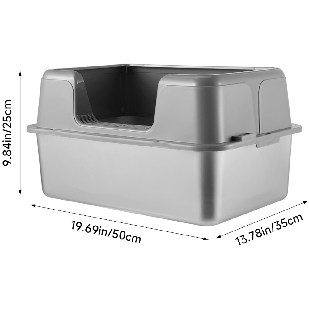 H&O Direct Anti Splash Stainless Steel Cat Litter Box with Scoop 25 x 50 35cm Image 6