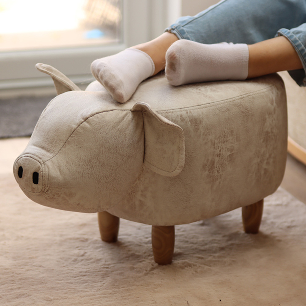 Gardeco Plato The Pig Grey Leatherette Footstool Image 1
