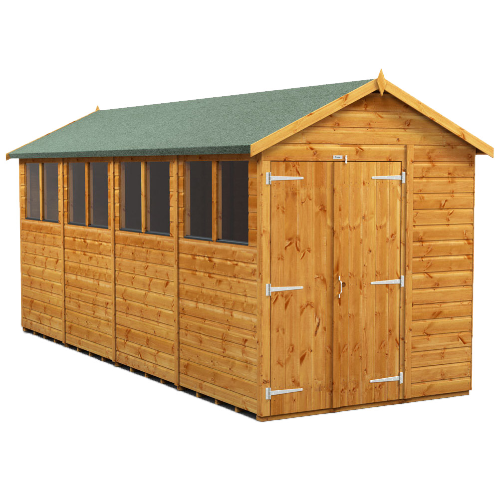 Power Sheds 16 x 6ft Double Door Apex Wooden Shed with Window Image 1