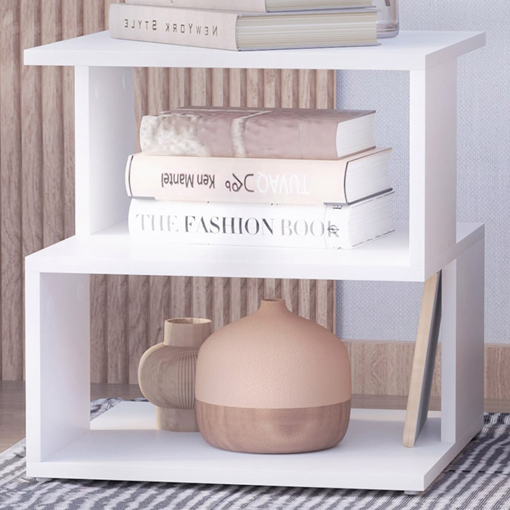 Portland 2 Shelf White Square Side Table Image 1