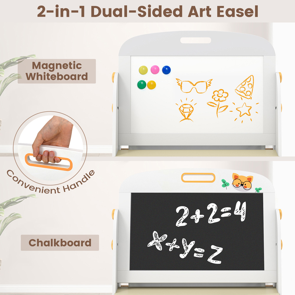 Costway Natural Kids 4-in-1 Art Easel and Bookshelf with Magnetic Whiteboard and Blackboard Image 6