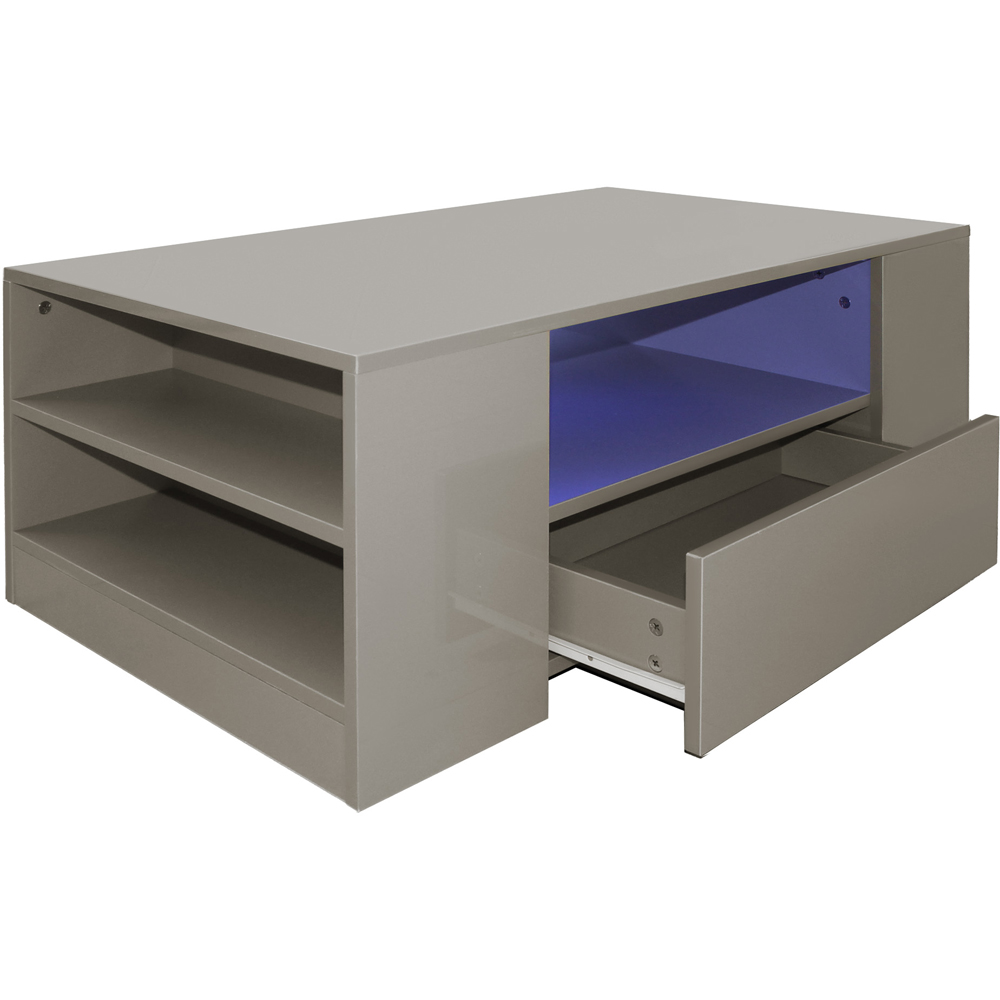 Comfy Living 5 Shelf 2 Drawer Grey High Gloss LED Coffee Table Image 4