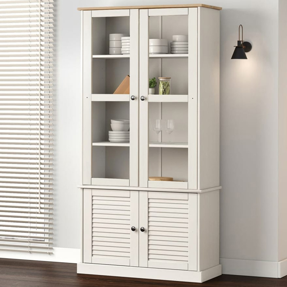 vidaXL Vigo 4 Door White Solid Wood Pine Glass Display Cabinet Image 1