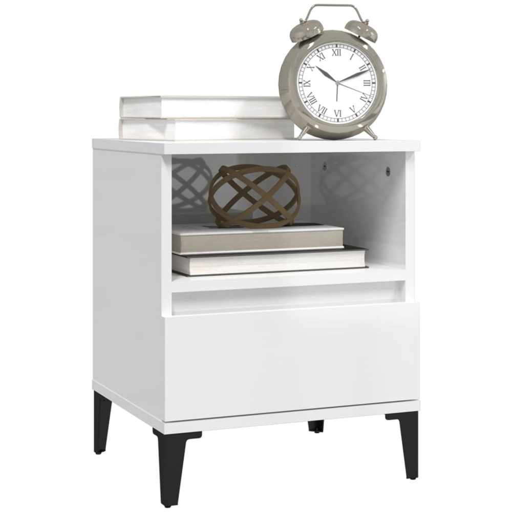 vidaXL Set of 2 Single Drawer Single Shelf High Gloss White Bedside Cabinet Image 4
