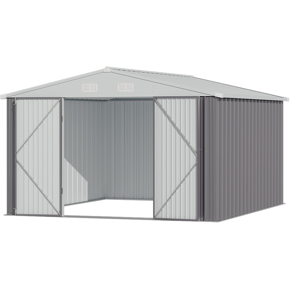Living and Home 10.4 x 8.7ft Grey Lockable Metal Storage Shed Image 1