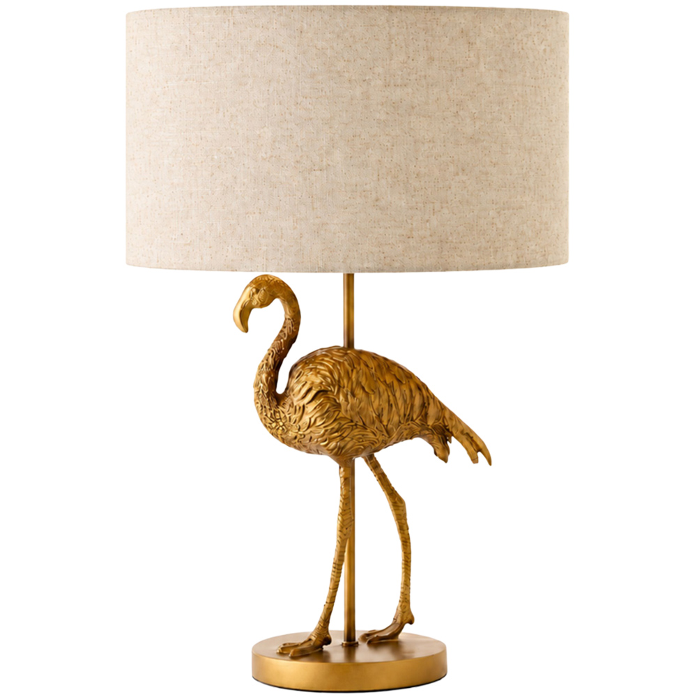 ValueLights Flo Flamingo Linen Drum Shade Brushed Bronze Table Lamp with Bulb Image 1