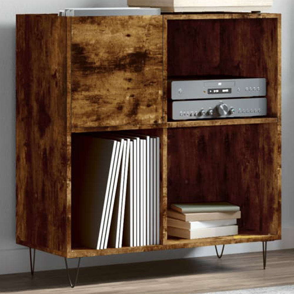 vidaXL 3 Shelf Smoked Oak Record Cabinet Image 1