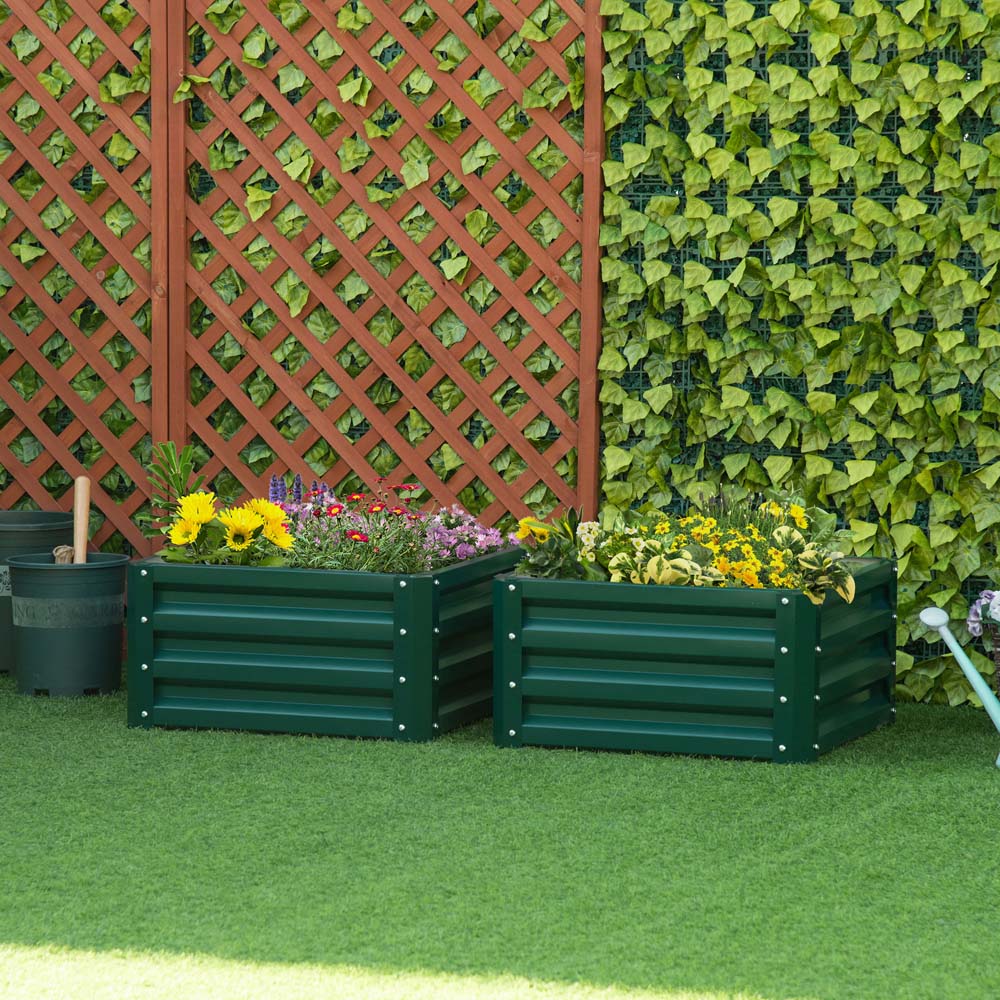 Outsunny Green Galvanised Steel Raised Garden Bed Planter 2 Pack Image 2