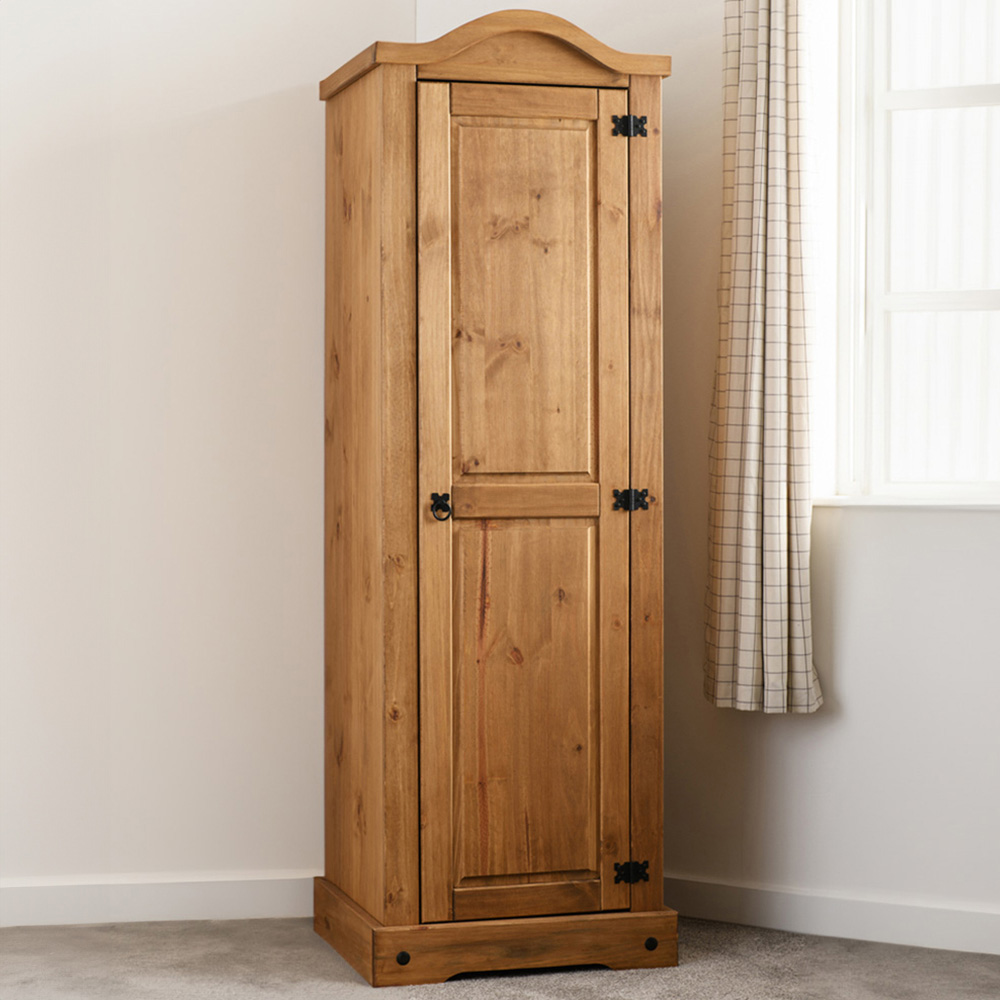 Seconique Corona Single Door Distressed Waxed Pine Wardrobe Image 1