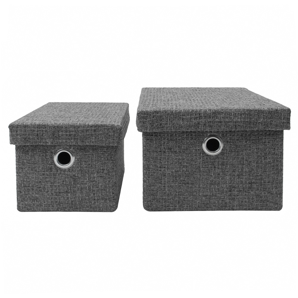 JVL Chroma Grey Rectangular Storage Basket with Lid 2 Pack Image 3