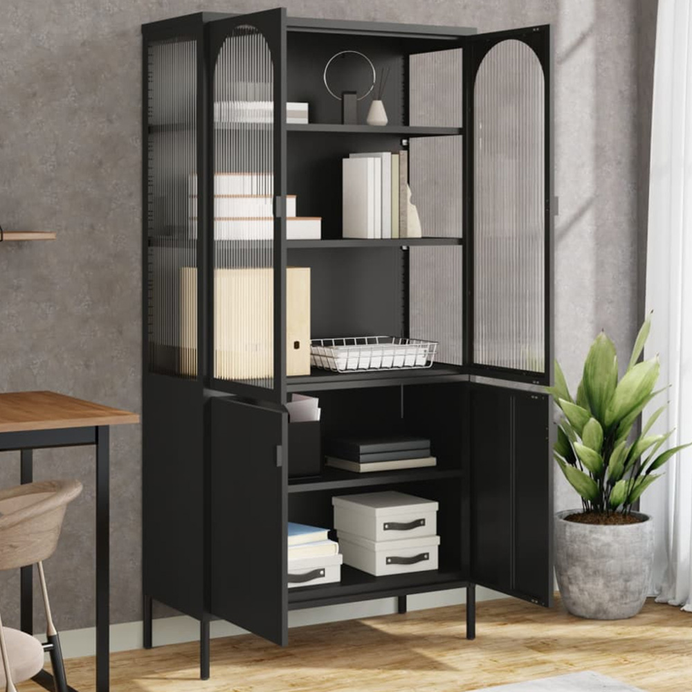 vidaXL 4 Glass and Steel Door Black Highboard Image 1