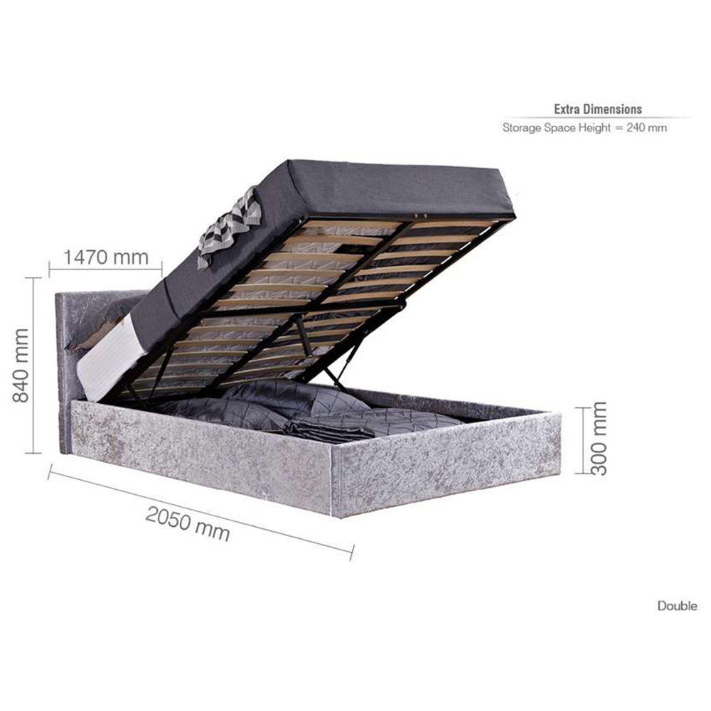 Berlin Double Steel Crushed Velvet Ottoman Bed Image 9