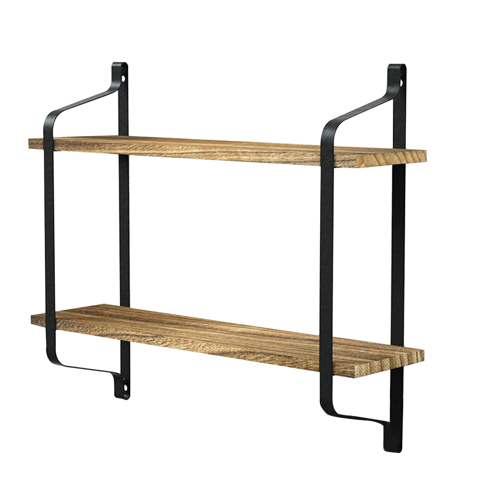 Living and Home Industrial 2-Tier Retro Wooden Shelves Image 2