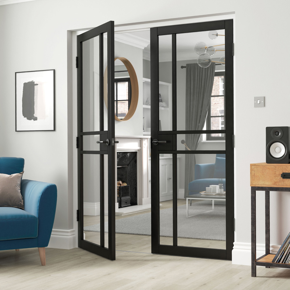 JB Kind City Urban Industrial Black Clear Glass Internal Door 1981 x 762mm Image 2