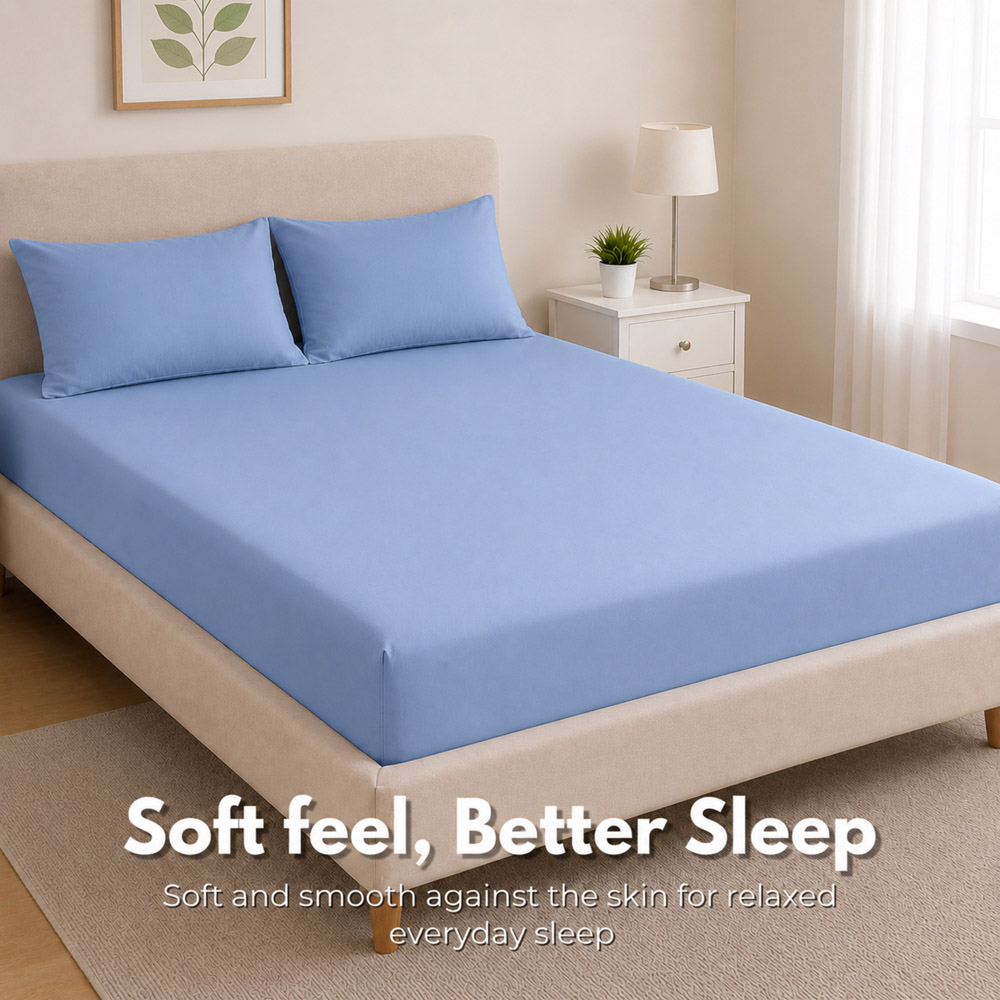 MHG Living Single Light Blue 30cm Deep Pocket Fitted Sheet Image 6