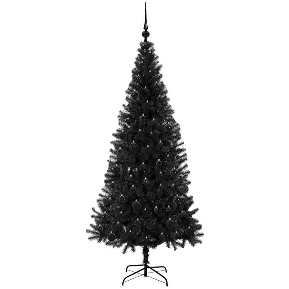 vidaXL Pre-Lit Black Baubles Black Artificial Christmas Tree 6ft Image 4