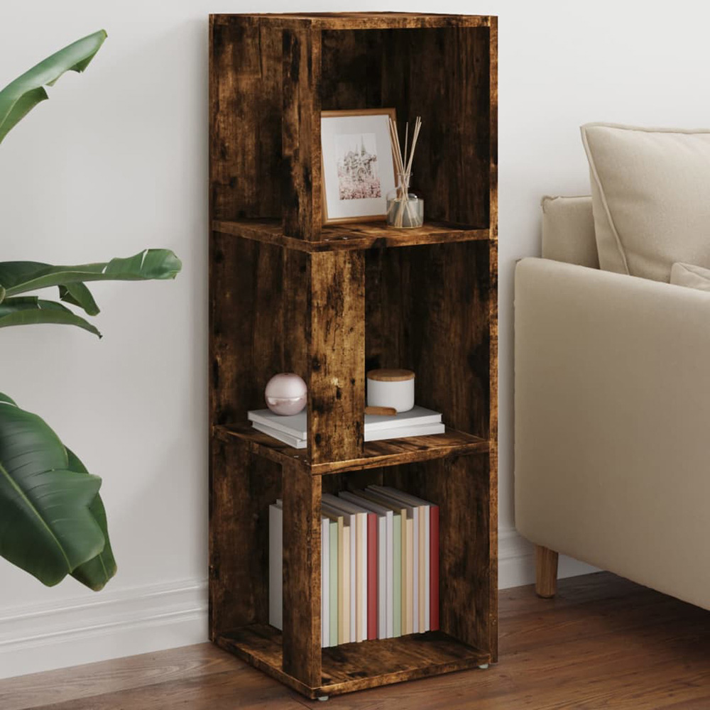 vidaXL 3 Shelf Smoked Oak Corner Cabinet Image 1