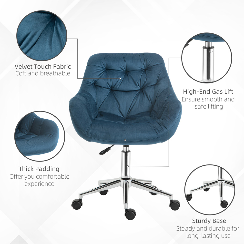 Portland Blue Velvet Swivel Office Chair Image 4