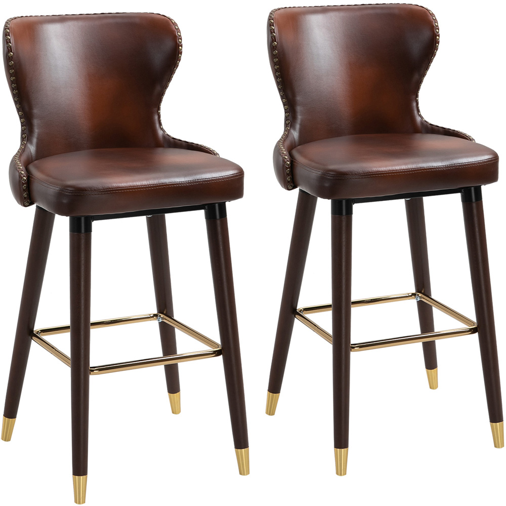 Portland Brown PU Leather Vintage Bar Stool Set of 2 Image 2