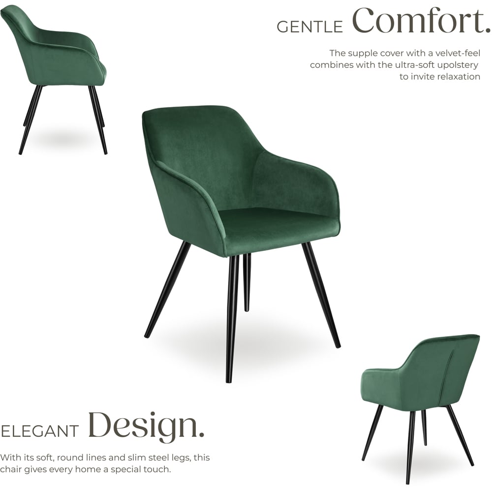 tectake Marilyn Dark Green and Black Velvet Look Padded Dining Chair Image 3