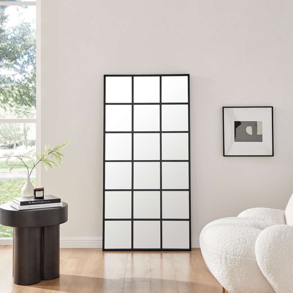 Furniturebox Yuki Black Window Medium Wall Mirror 140 x 70cm Image 2