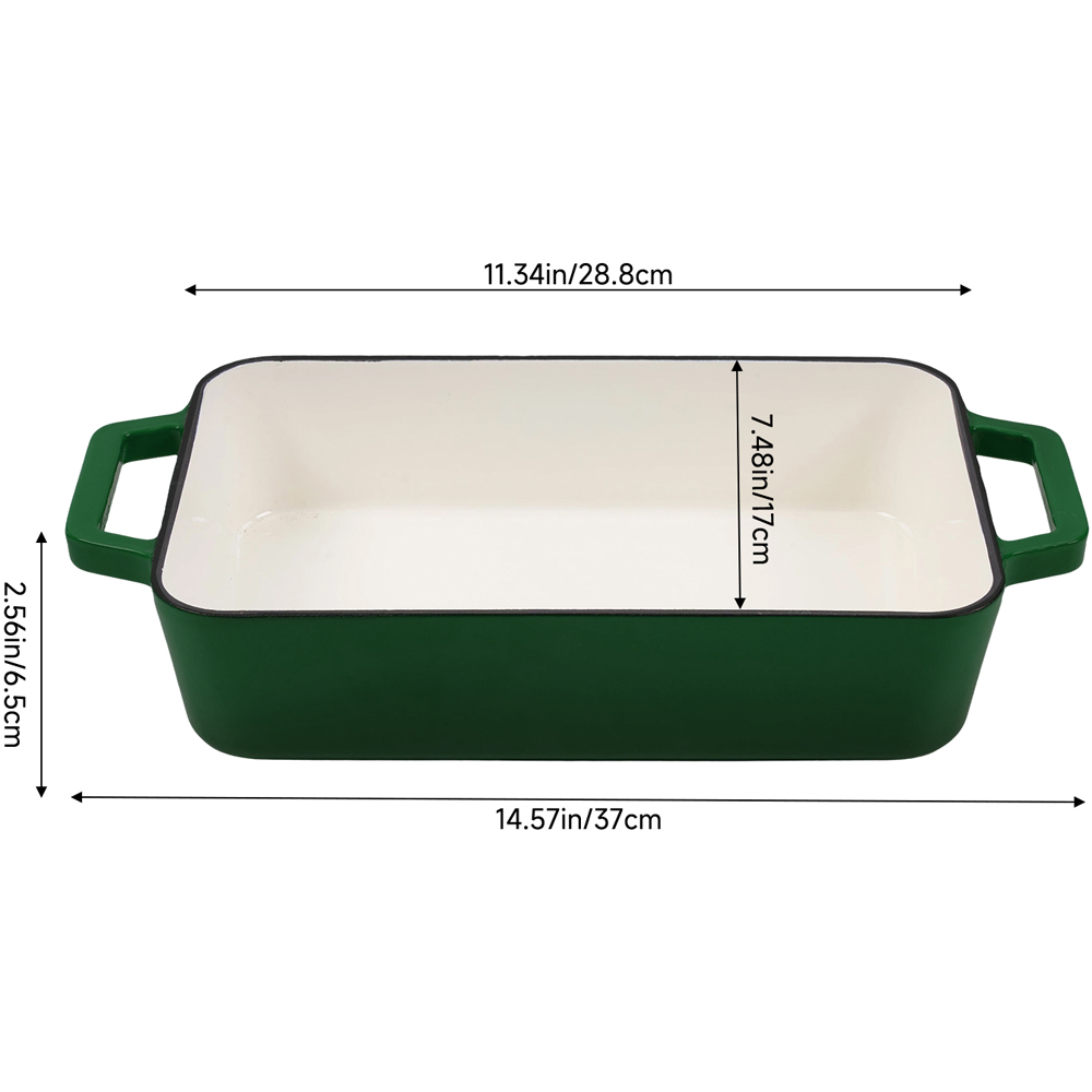 Living and Home 3.2L Green Enamelled Cast Iron Rectangular Baking Dish Image 8