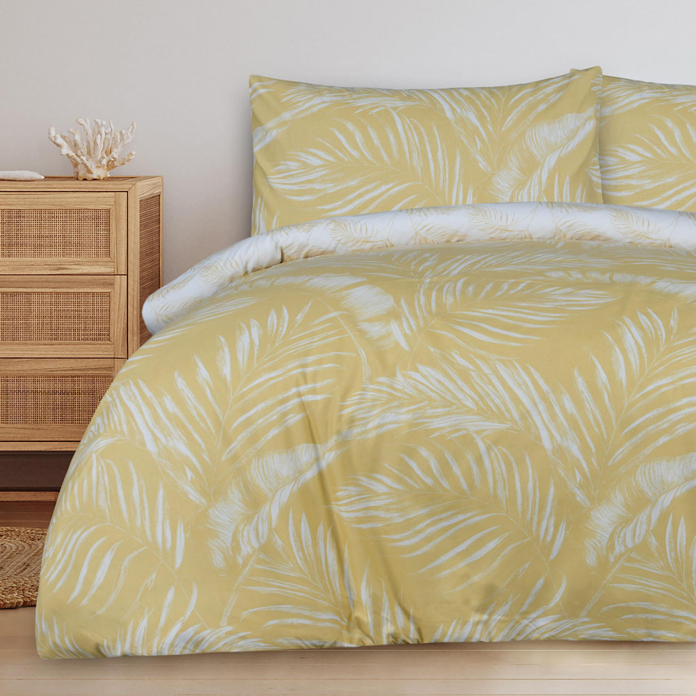 Smart Living King Size Ochre Sketched Palm Reversible Duvet Cover Set Image 7