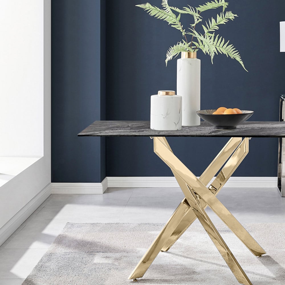 Furniturebox Tavalo 4 Seater Glass Dining Table Marble Effect and Gold Image 5