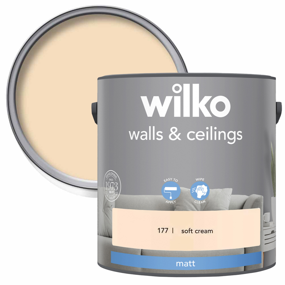 Wilko Walls & Ceilings Soft Cream Matt Emulsion Paint 2.5L Image 1