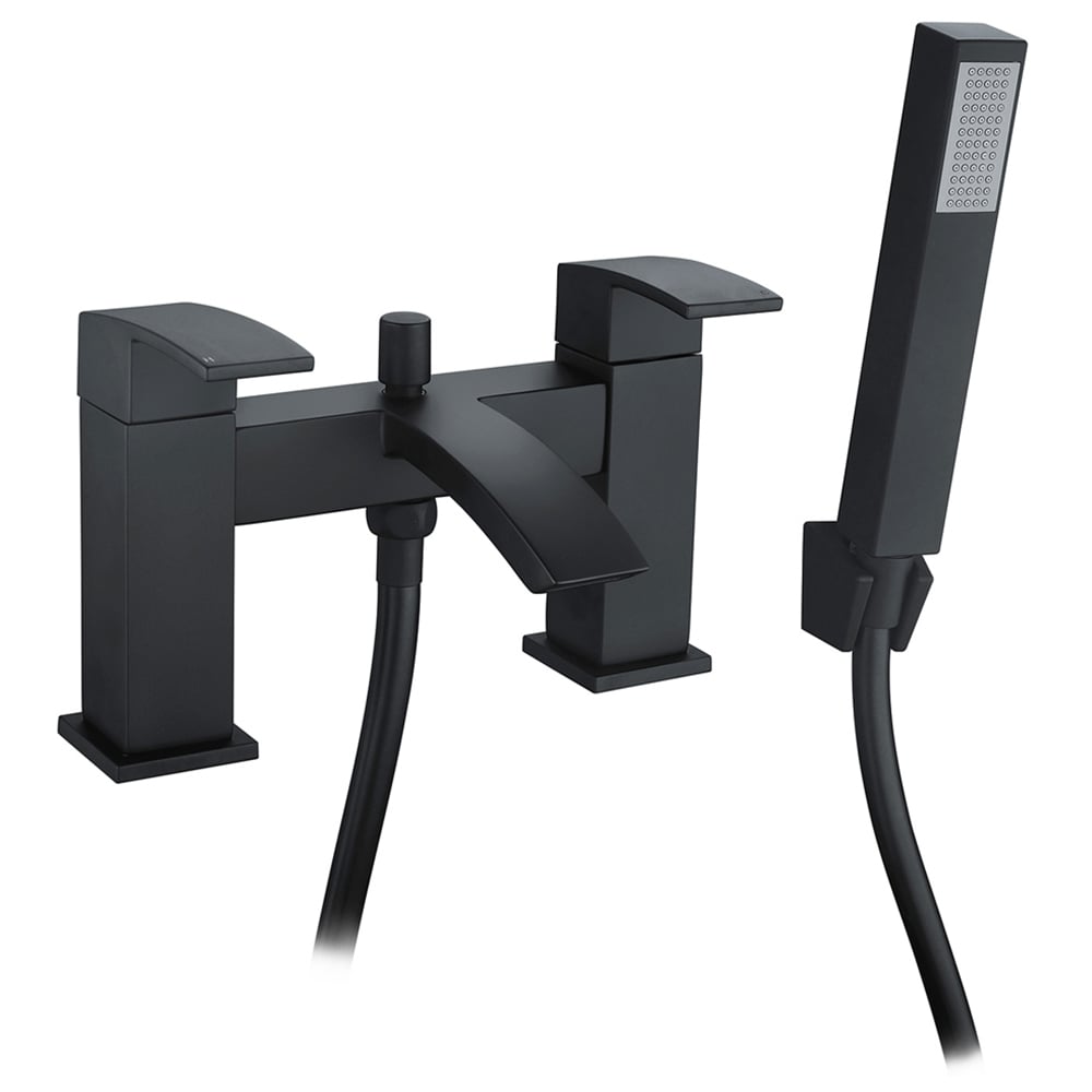 Nes Home Nexa Waterfall Matte Black Bath Shower Mixer Tap with Handset Image 1