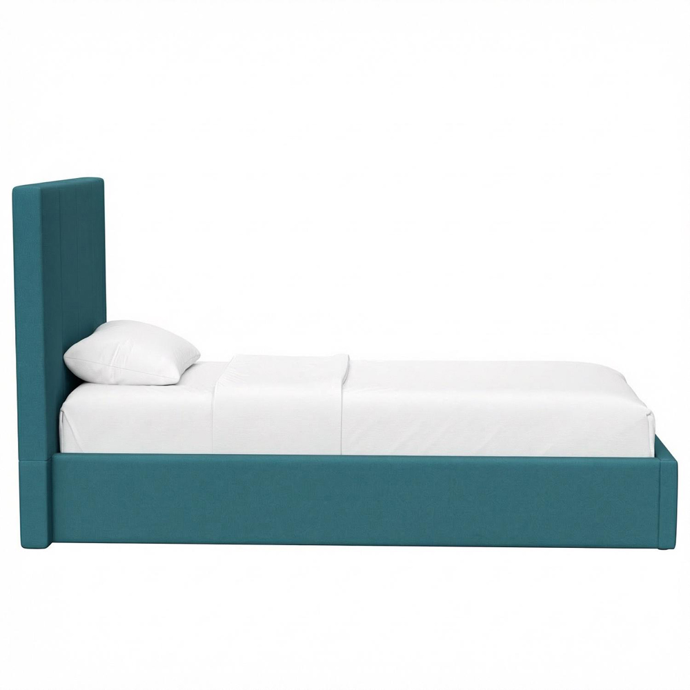 FWStyle Hoscar Single Dolphin Blue Upholstered Lift-Up Ottoman Bed Frame with Ribbed Headboard Image 3