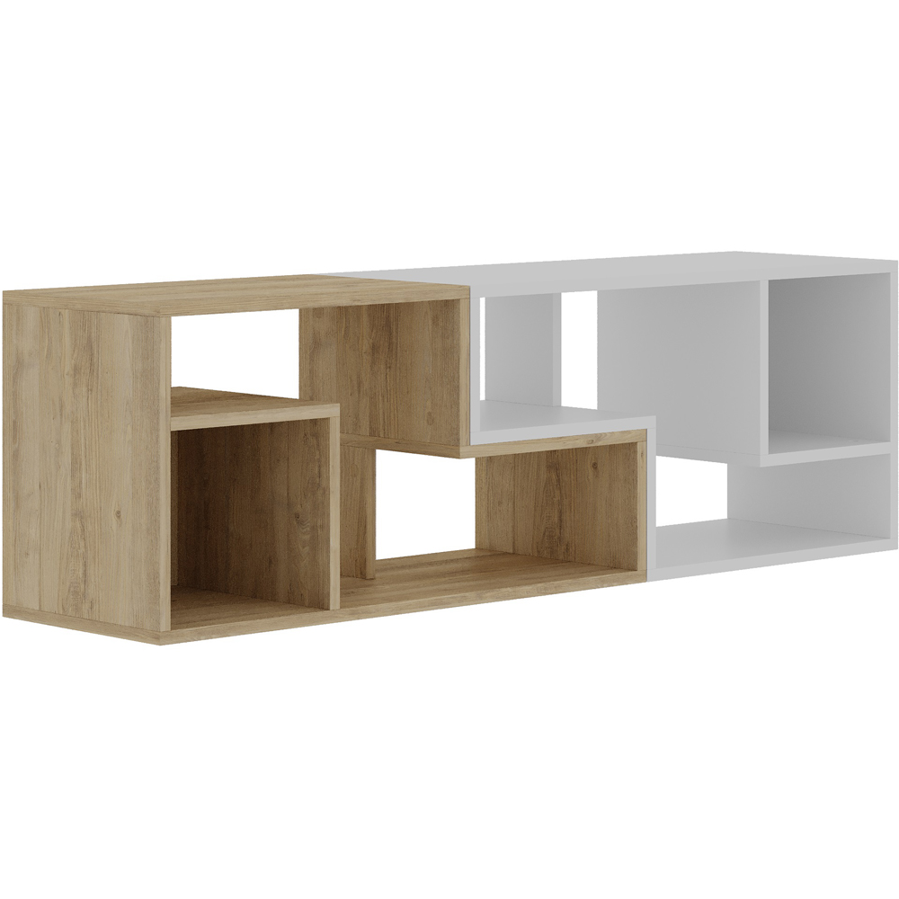 Decortie Glis 6 Shelf Oak and White Modern Adjustable Corner TV Unit Image 2