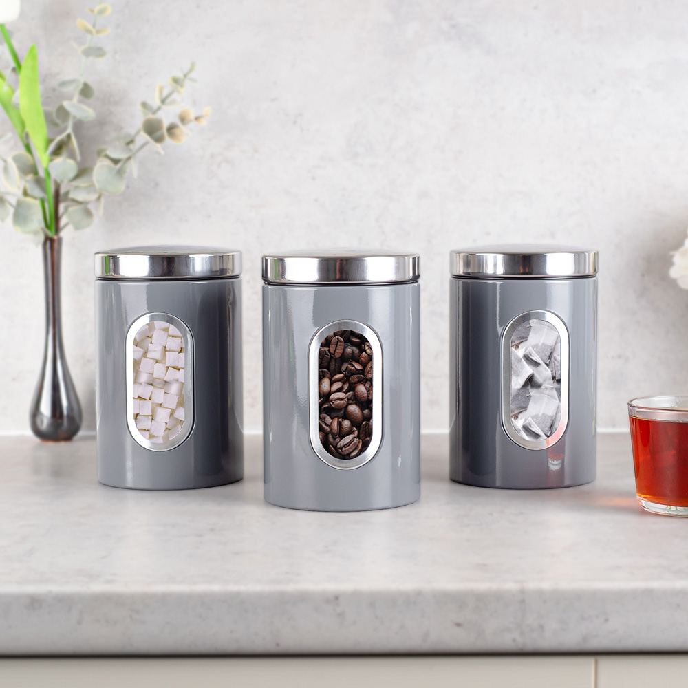 Innoteck Essentials 3 Piece Grey Kitchen Canister Set with Lid Image 2