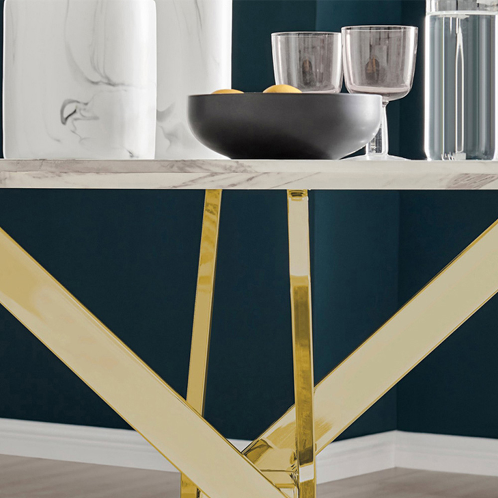 Furniturebox Arona Cesano Marble Effect 6 Seater Dining Set White Gold and Green Image 6