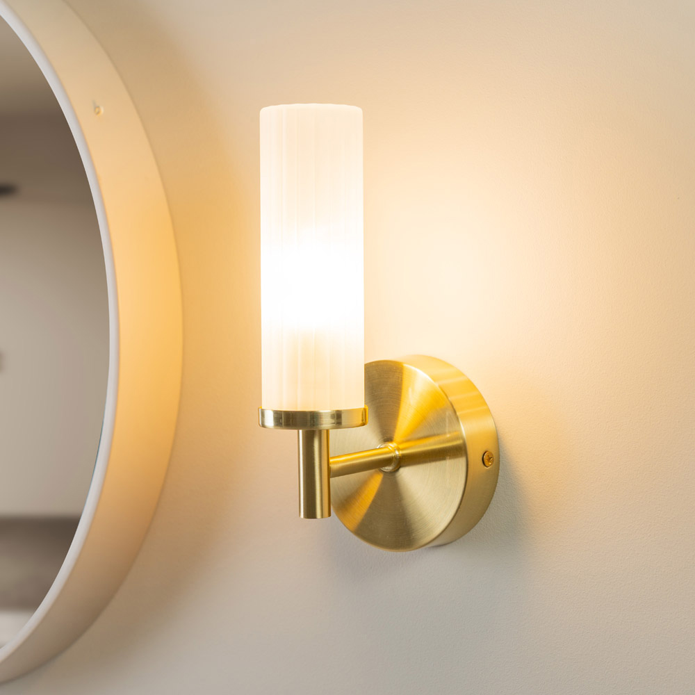 ValueLights Canya Matte Gold Frosted Reeded Glass LED Wall Light 2 Pack Image 2