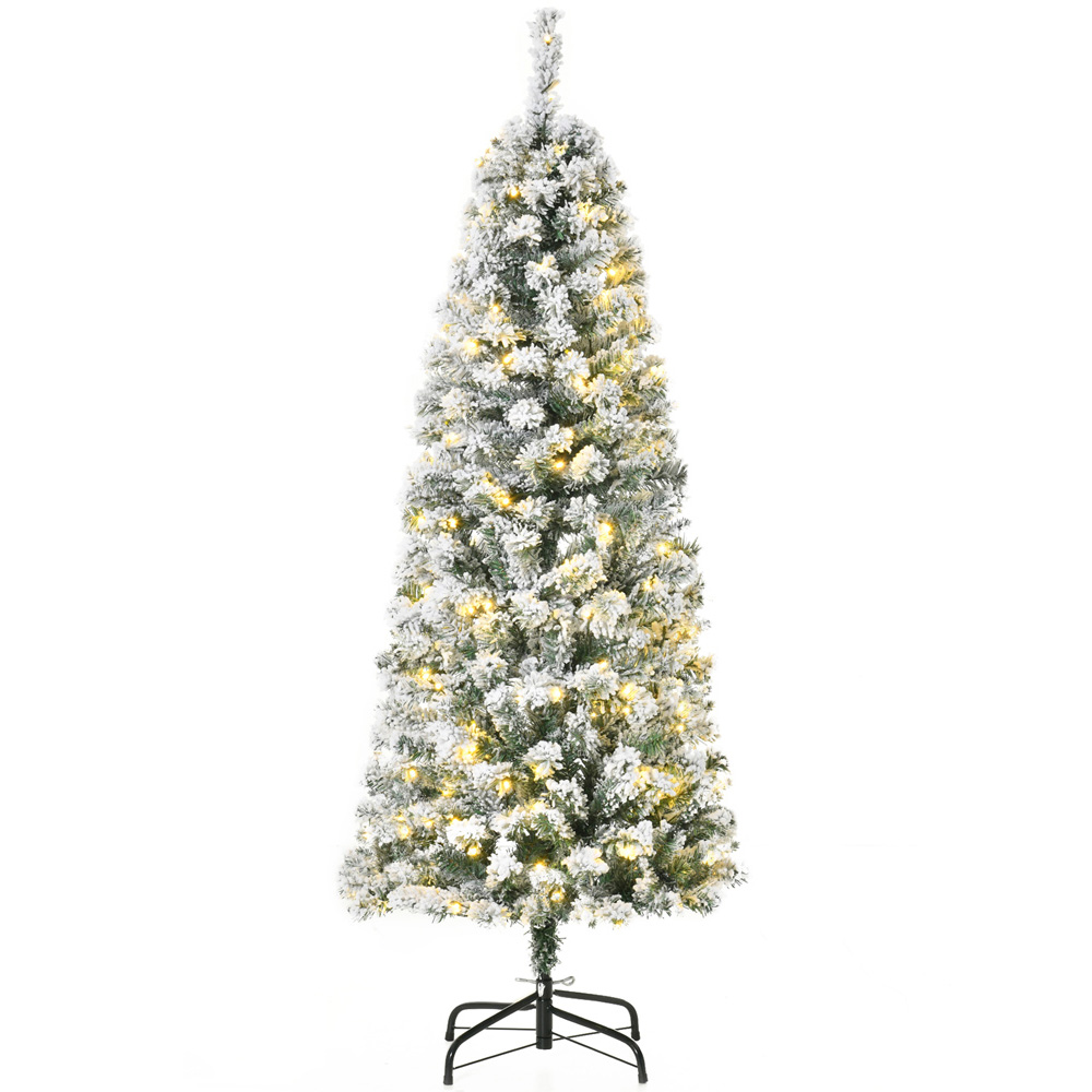 Everglow Warm LED Pre-Lit Snow Flocked Green Artificial Christmas Tree 5ft Image 1
