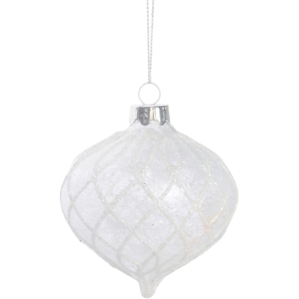 Alpine Lodge White Glass Sparkle Bauble Single Ornament Image 3