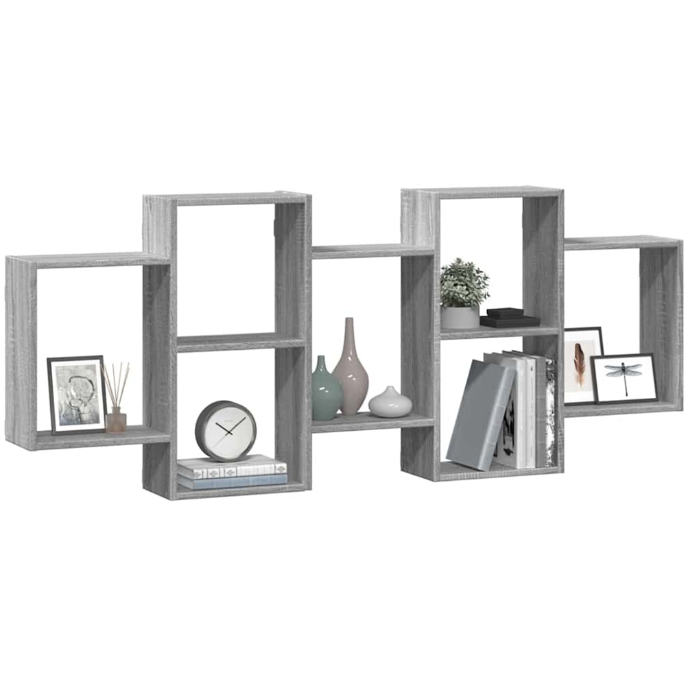 vidaXL 8 Shelf Grey Sonoma Floating Wall Shelf Image 2