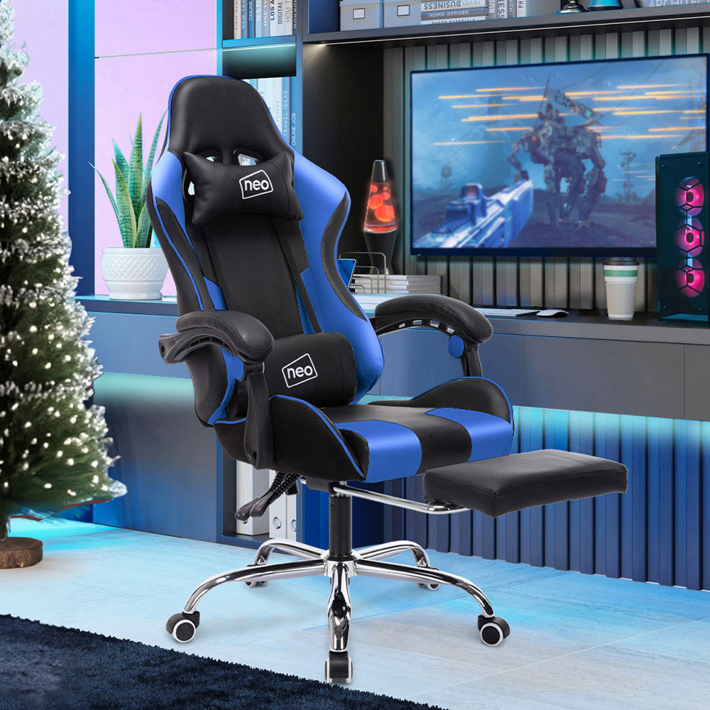 Neo Blue and Black PU Leather Swivel Massage Office Chair Image 1
