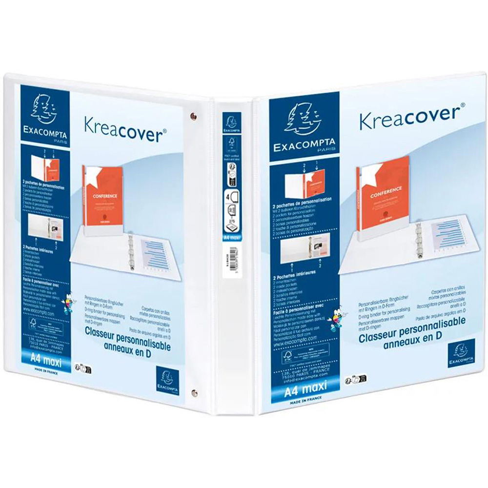 Exacompta Kreacover White PP 4D Ring Binder with 3 Pocket 30mm 10 Pack Image 4