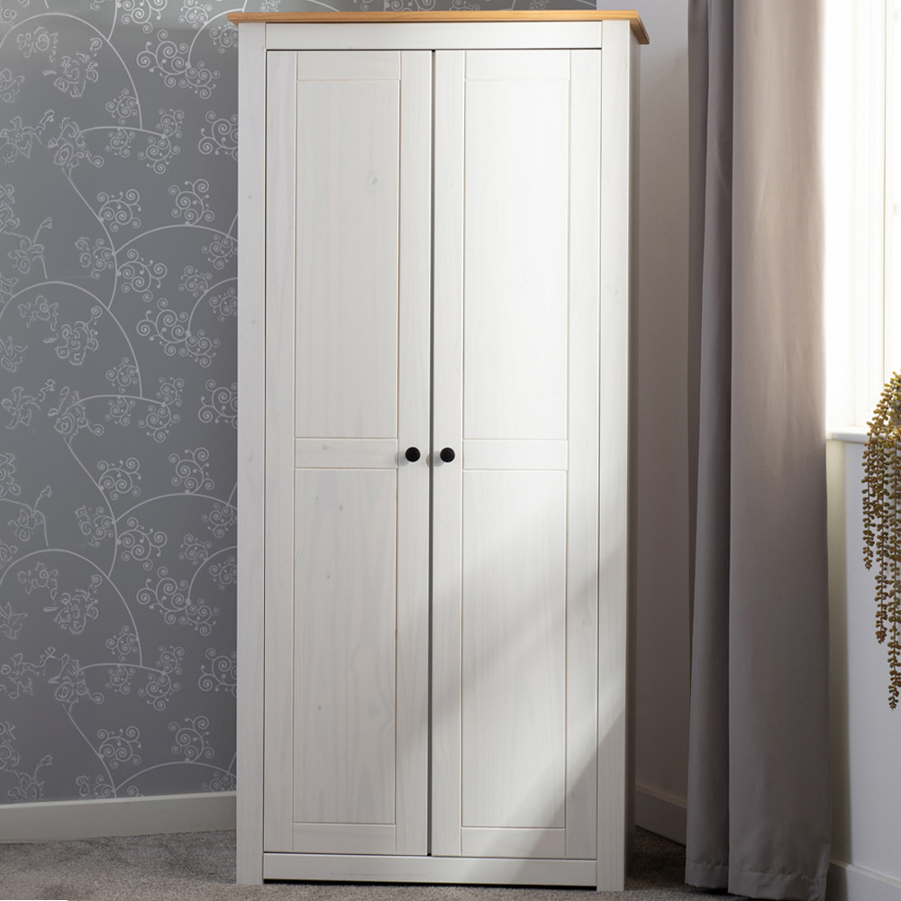 Seconique Panama 2 Door White and Natural Wax Wardrobe Image 1