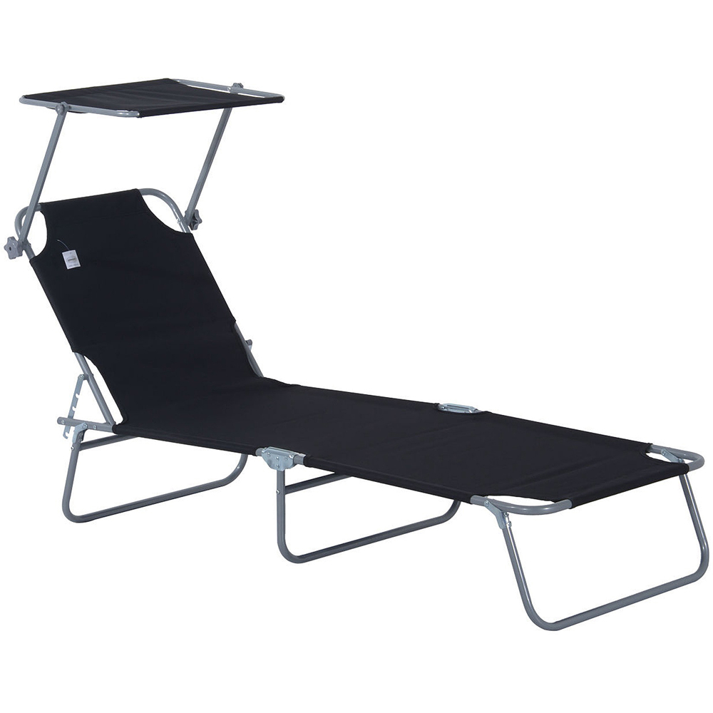 Outsunny Black Foldable Sun Lounger with Sunshade Awning Image 2