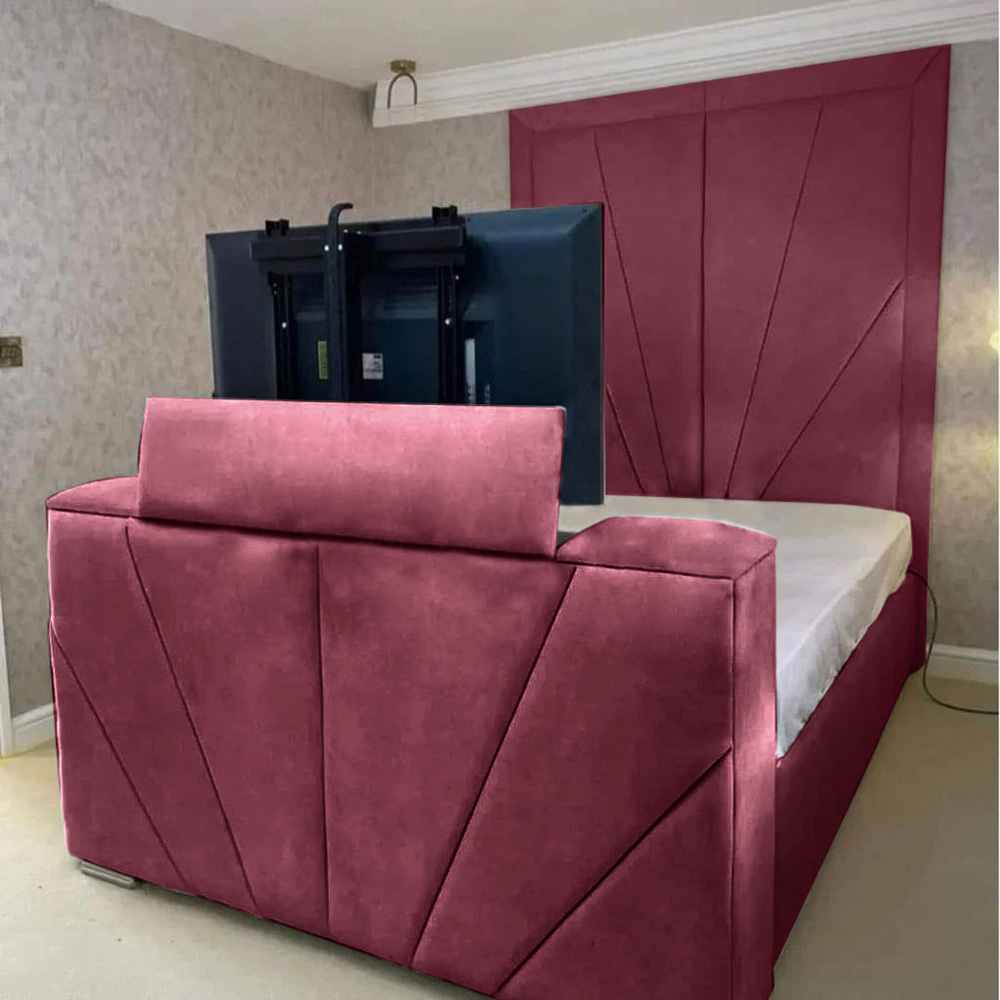 Eleganza Home Rosie King Size Maroon Plush Velvet TV Bed Frame with Headboard Image